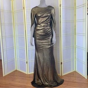 Masaki Matsuka Gold Lamé Metallic Japanese Couture Dress Mermaid Open Back Gown